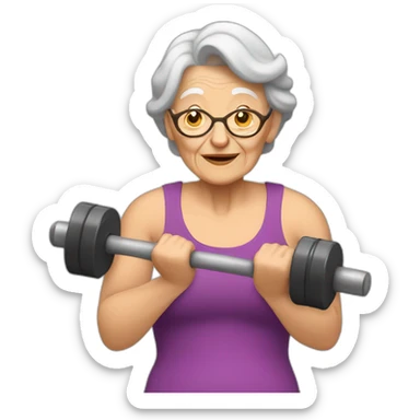 old woman lifting heavy weights with one arm sticker