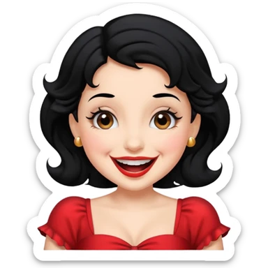 Do not change the face I already created, I want her with Betty boop face and black hair laughing sticker