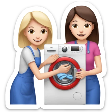 Mother and daughter opening a washing machine door sticker
