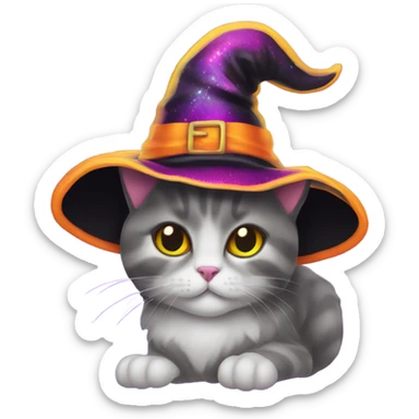 Lisa frank Halloween cat with witch hat sticker