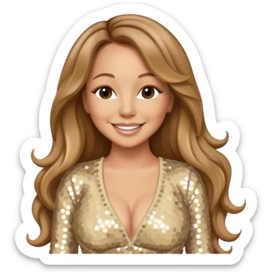 Mariah Carey with long light brown hair, cream sequin outfit sticker