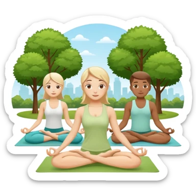 Ein Yogakurs der in einem grünen Park stattfindet im Sommer. sticker