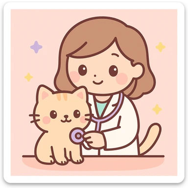 veterinarian examining a cat sticker