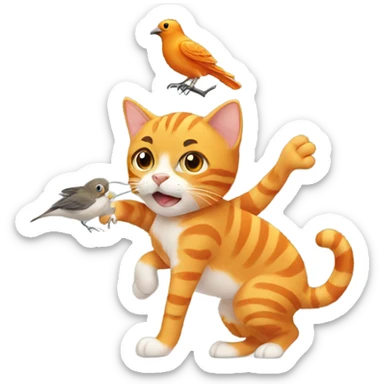 Orange tabby saving a bird sticker