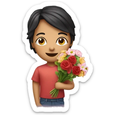me with a heart and bouquet of flowers  sticker