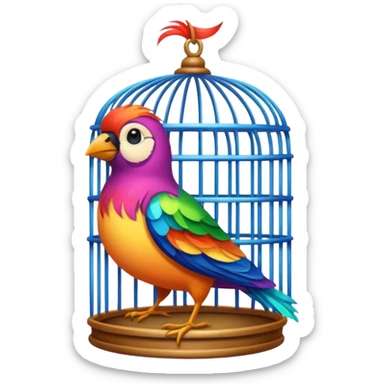 colored bird in cage sticker