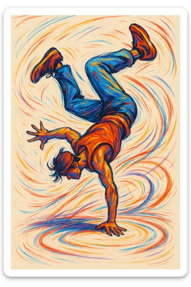 illustration of a person performing acrobatic moves, style 7 sticker