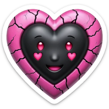 3D emoji gothic black heart with pink cracks sticker