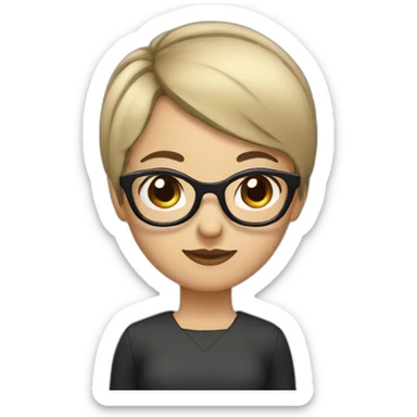 girl with dark brown very short straight hair and bangs and glasses sticker