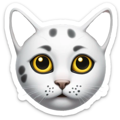 White cat with big black spot on ear and small black spot on nose, with yellow eyes sticker