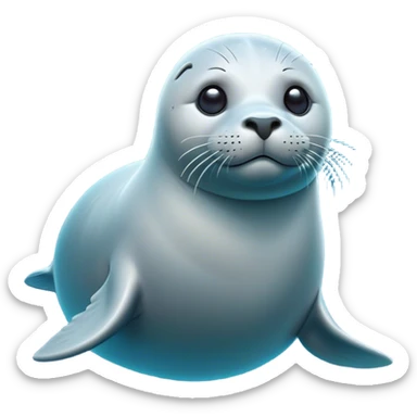 Cinematic Noble Seal Portrait Emoji, Poised and refined, with a sleek, streamlined body adorned in smooth, glossy hues and deep, soulful eyes, Simplified yet sharp and sophisticated features, highly detailed, glowing with a soft, aquatic glow, high shine, intelligent and graceful, stylized with an air of maritime elegance, focused and alert, soft glowing outline, capturing the essence of a watchful ocean guardian that feels as though it could glide out of the screen with effortless authority! sticker