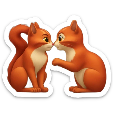 red cat and red squirrel kissing sticker