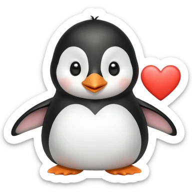 cute, sweet penguin saying 'Hello' with heart, friendly and playful sticker