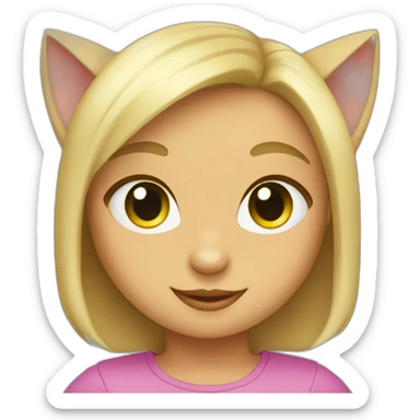 Gato con una niña rubia con ojos verdes peinada con una cola sticker