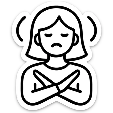 young woman shaking her head 'no', icon style, clean lines, minimal color, focus on gesture sticker