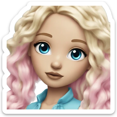 ocean blue doll eyes, blonde hair, feminine, pink, girl, angelic sticker