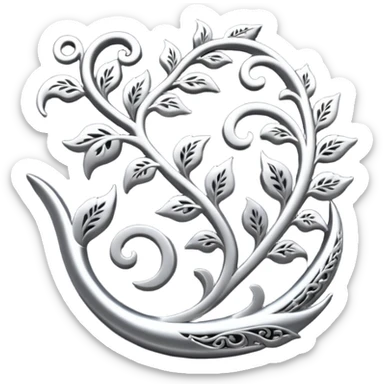 Black and silver filigree vine design, 3D, extremely detailed design sticker