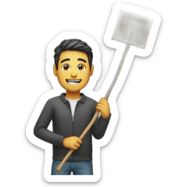 Adult male holding up a stick sign  sticker