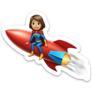 person dressed with a superhero cape riding on a rocket sticker