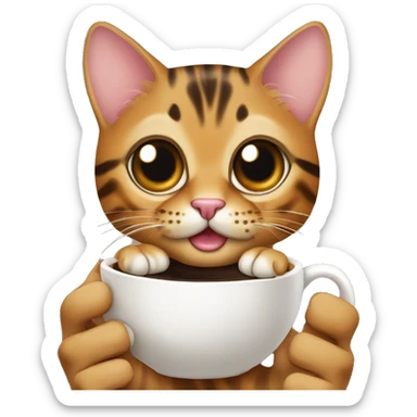 Bengal cat situ cup of coffee in the hands sticker