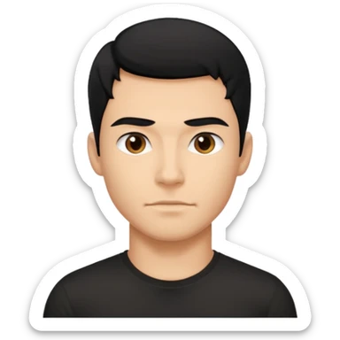 A guy with black hair and a jaw line sticker