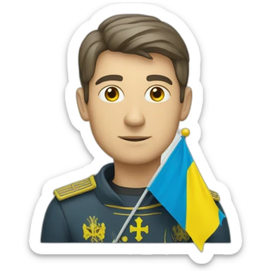 man with the flag of Ukraine sticker