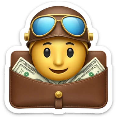 Aviator money emoji, wallet full of cash, casino vibe, premium 3D emoji style, clean, no background
 sticker