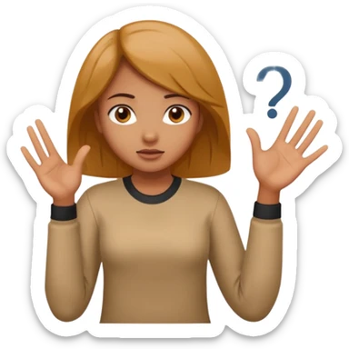 Girl shrugging with 6 above right hand and 7 above left hand sticker