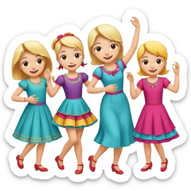 Super happy kids dancing and mom is sewing sticker