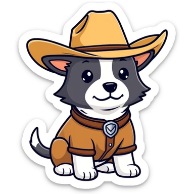 Dog wearing a cowboy hat sticker