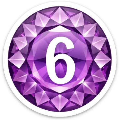 A round icon for a paid subscription of purple diamonds with the number 6 sticker