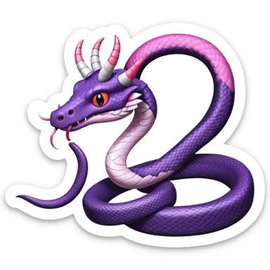 Purple & black snake with horns eating a pink & white snake with a bow on its head  sticker