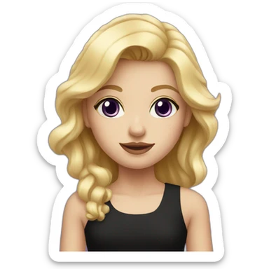Blonde girl with violet eyes wearing a short black dress sticker