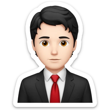 white man in white shirt, having red tie, black wavy sticker