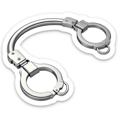 A pair of elegant handcuffs emoji made of silver chrome, smooth rounded design, glossy metallic reflections, luxury fetish aesthetic, minimal iOS emoji style, centered, clean white background sticker