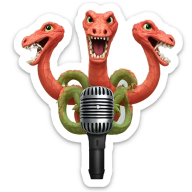 three-headed hydra holding a shure sm58 microphone in its paws sticker