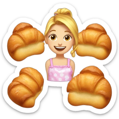 Tête petite fille avec 3 couettes qui mange un croissant  sticker