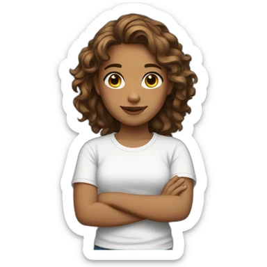 girl with wavy hair and brown eyes and wears white tshirt sticker