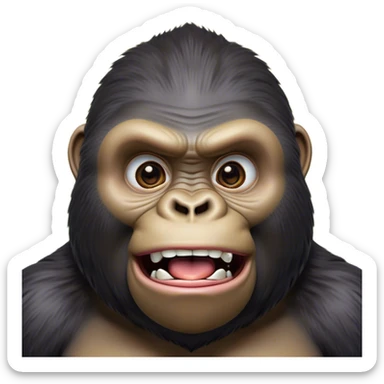 Cinematic Comical Gorilla Portrait Emoji, Head tilted dramatically with an exaggeratedly shocked expression, featuring a robust build with wide, comically expressive eyes full of humorous disbelief, Simplified yet hilariously expressive features, highly detailed, glowing with a slightly sassy jungle glow, high shine, dramatic yet playful, stylized with an air of quirky primate attitude, soft glowing outline, capturing the essence of a meme-worthy gorilla that appears ready to side-eye its way into viral fame! sticker