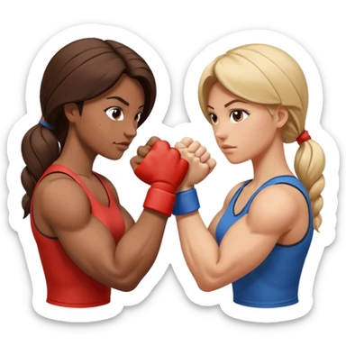 2 women superheroes arm wrestling each other sticker
