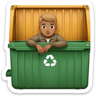 A man sat in a dumpster  sticker