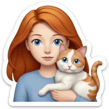A ginger with blue eyes holding a very large dilute calico (grey, white, beige coloured) cat. sticker