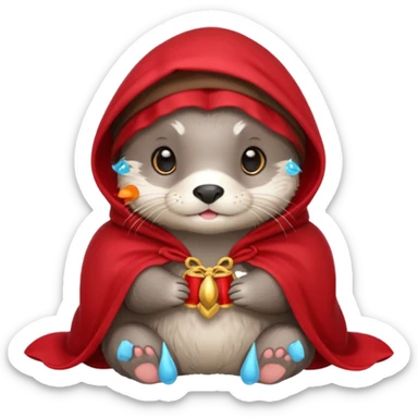 baby grey otter, in magic red cloak sticker