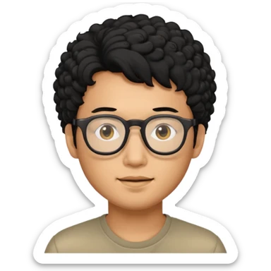 Asian guy with curly hair and black glasses sticker