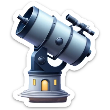 An icon featuring an observatory with a giant telescope, set against a starry sky. The design includes visible planets, distant stars, and galaxies, symbolizing the study of astronomy and celestial exploration. Transparent background highlights the wonder of the universe. sticker