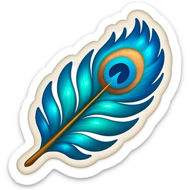 Resize the peacock feather to be small like a standard emoji, keeping the vibrant colors and style consistent with the original. Maintain a transparent background. sticker