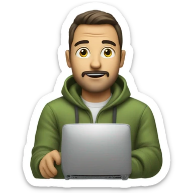 A guy coding on a big tv screen sticker