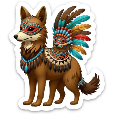 Shamanic Tribal Feathery Beaded All Dressed Up Colorful Patterned Marked Wild Feral Natural Realistic Canine (full body) sticker