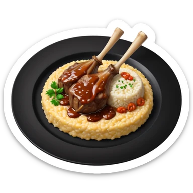Lamb Shanks with Risotto Nero on a black plate sticker