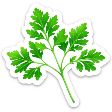 Cinematic Realistic Parsley Emoji, Fresh and vibrant, with bright green, frilly leaves that seem to shimmer with vitality. The plant exudes a sense of healthy growth and aromatic zest, inviting both beauty and flavor into any dish. Soft glowing outline, capturing the essence of freshness, health, and culinary delight in a sprig of parsley! sticker